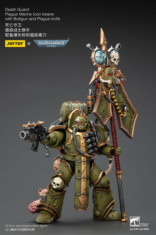 JOYTOY Warhammer 40.000 Actionfigur Death Guard Plague Marine Icon bearer with Boltgun and Plague knife 12 cm
